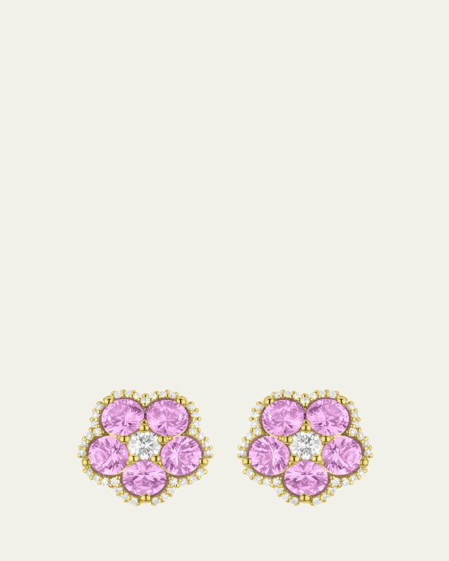 18K Yellow Gold Wild Child Stud Earrings with Diamonds and Pink Sapphires